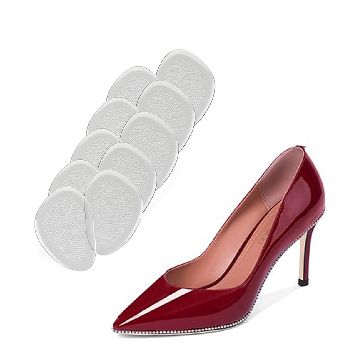 Gel Insoles for Women (10 Pieces), Rapid Pain Relief Ball of Foot Cushions Forefoot Shoe Cushions Party Shoes High Heel Gel Pads, Rapid Pain Relief