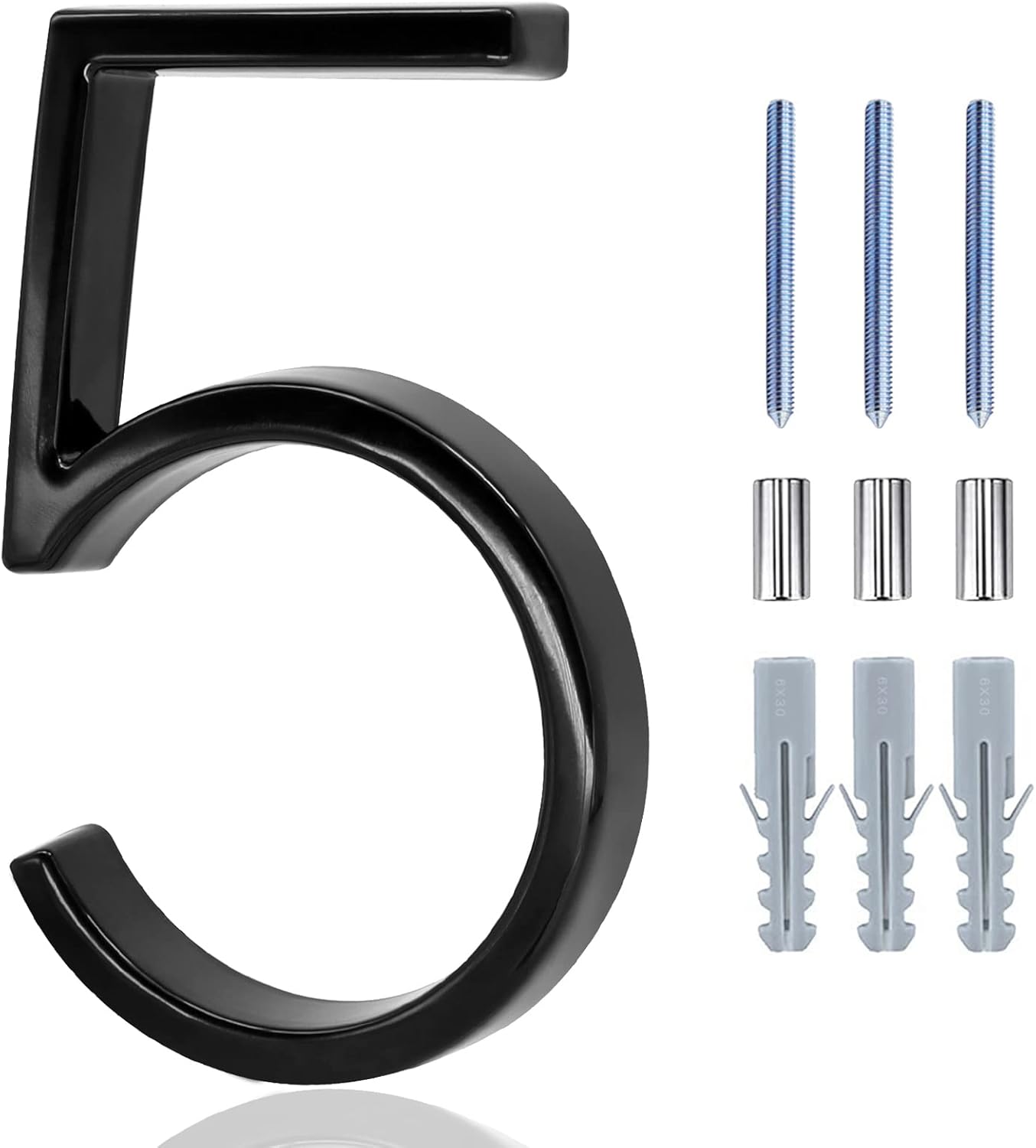 Address Signs - Modern House Numbers Floating Shadow, 5 Inch Black House Numbers for Outside Garden Door Mailbox Decor, with Nail Kit and Instructions (Number 5)