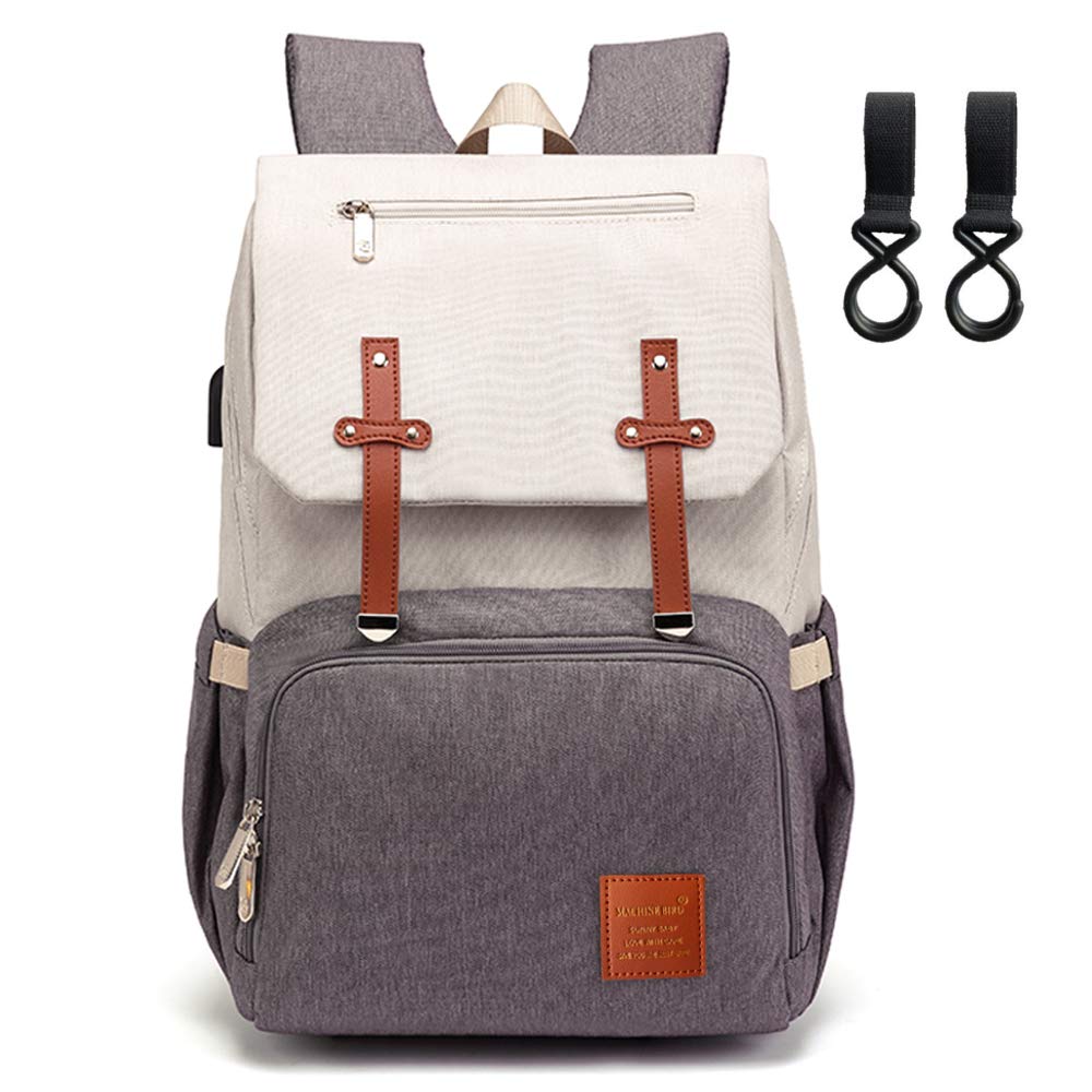 [honey&blue] マザーズバッグ リュック マザーズリュック ママバッグ メンズ レディース 軽量 大容量 高密度クッション 保温ポケット (アイボリー×グレー)商品画像