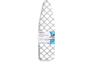 Epica Silicone Coated Ironing Board Cover- Resists Scorching and Staining - 15"x54" (Board not Included) (White and Grey Lattice)