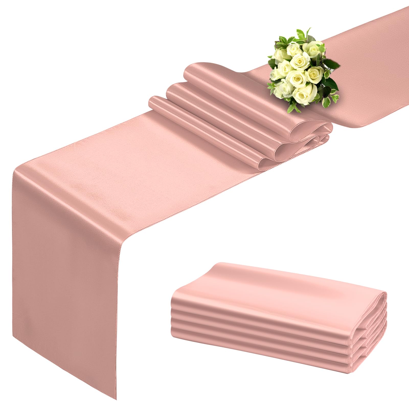 Photo 1 of BDDC Rose Gold Table Runner 12x108 Inch - 4 Pack Satin Table Runners, Smooth Table Runner for Party Wedding Banquets Birthday