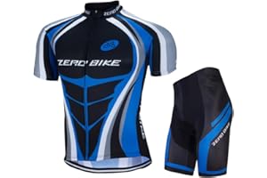 ZEROBIKE Men's Short Sleeve Breathable Cycling Jersey Set 3D Padded Bicycle Shorts Sportswear Suit Quick Dry