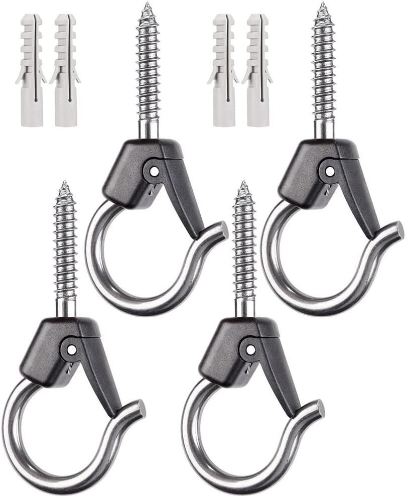 Outdoor Hanging Brackets - BeneLabel 4Pcs Wall Mount Ceiling Plant Hanger Hooks, Outdoor Hanging Brackets for Hanging Plant Light Outdoor Wire Fairy Lights Wind Chimes Bird Feeders, Safety Buckle Design, 3 1/4