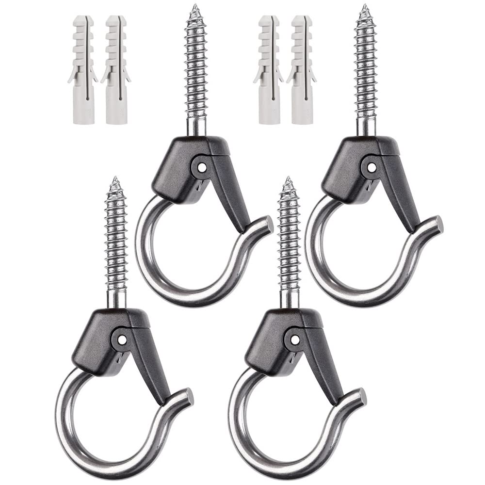 BeneLabel 4pcs M6 Christmas Light Hook Screw-in Hanger for Outdoor Garden Hanging Plant, String Wire, Cups, Kitchen Utensils with Safety Buckle & Expansion Anchor, 8.3cm / 100lbs, Black — image 1