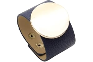 SHIMERITI Punk Rock Alloy Blank Circle Wide Pu Leather Adjustable Cuff Bracelet