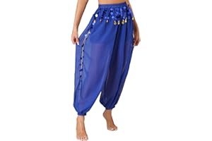 Linjinx Women Ladies Sequins Belly Dance Costumes India Arabian Stage Coins Harem Pants Trousers