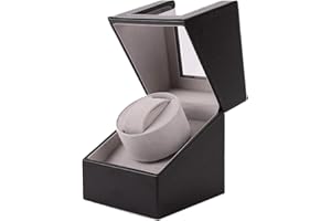 Aokelily Automatic Single Watch Winder, in Wood Shell and Black Leather/Carbon Fiber Leather, Japanese Motor