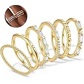 FIBO STEEL Gold Rings for Women Non Tarnish Dainty Stackable Ring Set Hypoallergenic Cubic Zirconia Wedding Band Promise Bands for Her Women's Jewelry Size 5-10