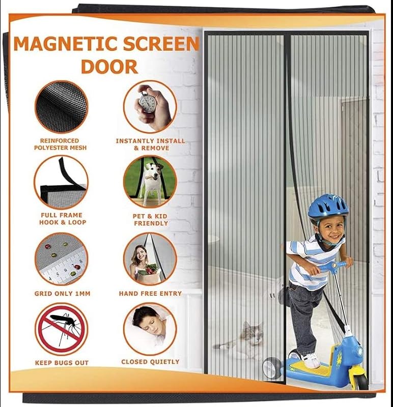 Zanzariera Magnetica per Porte 90 x 210 cm, Tenda Magnetica Zanzariera Porta, Nessun Attrezzo Richiesto, Facile da Installare, Adatto a Bambini e Animali Domestici, Grigio Puro