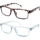 FEIVSN High Magnification Reading Glasses for Men Women with Strong Power TR Rectangular Frame Readers Spring Hinge, Tortoiseshell + Blue, 8.00