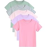 Gihuo 5 Pack Girls T-Shirts Short Sleeve Shirt for Girls Cotton Tees Kids Tshirts Clothes Summer Tops