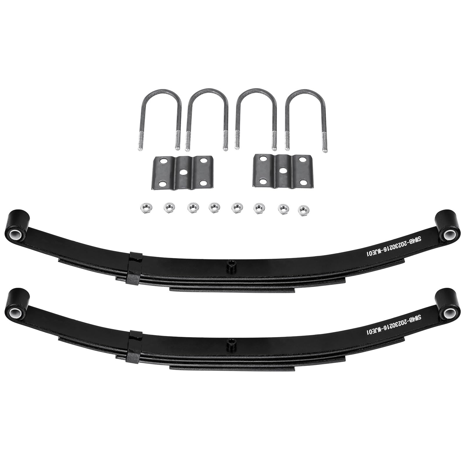 Photo 1 of *** MISSING ROUND PIECES AND SCREWS ***** AEagle 25-1/4" 4-Leaf 1750lb Capacity Double Eye Spring for 3500lb Trailer Axle & U-Bolt Kit, 1.75" Width, 3" Free Open, Replaces for SW4B, 2PCS