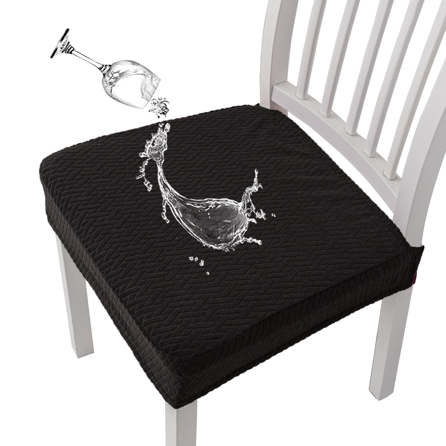 KELUINA Stretch Lattice Jacquard Waterproof Chair Seat Covers for Dining Room 1/2/4/6 PCS Chairs Covers Dining Chair Covers Kitchen Chair Covers (Black,6 Pcs) — image 1