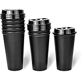 KMAKII 12 oz Reusable Coffee Cups with Lids 8 Pk, To Go Travel Cups, Hot or Cold Drinks, Dishwasher and Microwave Safe, Black