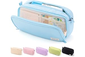 HVOMO Large Capacity Pencil Case Organizer Pen Marker Holder Double Zipper Storage Bag Big Pencil Pouch for College School Office Teen Girl Boy Women Men Adult（Blue）