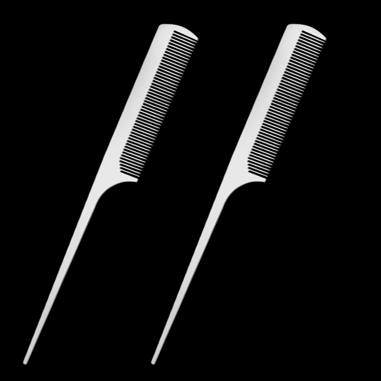 Photo 1 of 2 PCS Metal Rat Tail Comb Stainless Steel Hair Combs Flat Top Fine Cutting Comb Teasing Pin Tail Barber Comb with Parting Tip for Braiding Hair, Rat Tail Comb with Metal Pick for Women Men