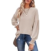 MIHOLL Womens Long Sleeve Tops Crew Neck Ruffle Lantern Sleeve Casual Loose Blouse T Shirts