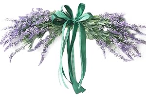TiTa-Dong Artificial Lavender Flower Swag,21.6 Inch Simulation Lavender Flowers Swag Garland Wreath with Green Ribbon for Home Front Door/Wedding Table Centerpieces