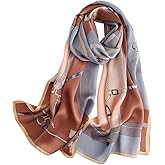 MEISEE 100% Mulberry Silk Long Scarf for Women Large Oblong Sunscreen Shawls Wraps Neck Headscarf Hair Wraps with Gift Packed (23-Coffee + Gray)