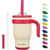 BJPKPK 14 OZ Insulated Travel Tumbler with Handle and Straw, Stainless Steel Water Bottle, Double Wall Vacuum Insulated Mug, for Work, Car, Travel, Cream