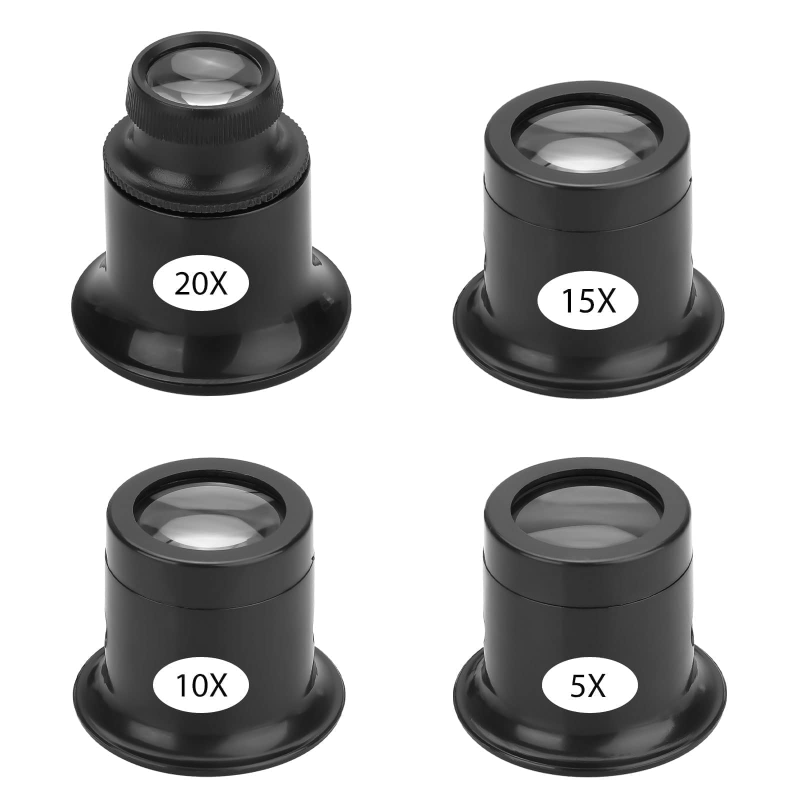 EEEKit 5X 10X 15X 20X Monocle Eyeglass, 4PCS Magnifying Glasses, Pocket Jewellers Loupe Eye Glass for Hobbies Watch Repair