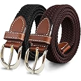 YUCFOREN 2 Pack 1'' Narrow Width Elastic Belt, Stretch Braided Skinny Fabric Woven Women or Girl Jeans Dress Casual Belt
