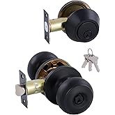 All Keyed Identical Deadbolt Door knob Single Cylinder Deadbolt Lock Combo Set, Classic Matte Black Exterior Door Knobs with 