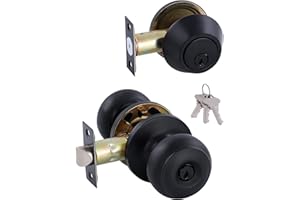 All Keyed Identical Deadbolt Door knob Single Cylinder Deadbolt Lock Combo Set, Classic Matte Black Exterior Door Knobs with 