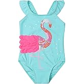 LIZENS Girls Swimsuit One Piece Beach Bathing Suit for Girls Toddler Swimwear Flamingo