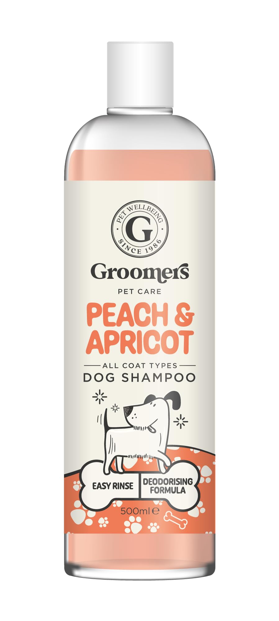 Groomers Professional Dog Shampoo Peach and Apricot 500ml - pH Balanced and Paraben-Free - Quick Wash & Easy Rinse - Gentle Formula Suitable For Any Coat Type - Vegan-Friendly - Made in the UK
