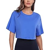 HeyNuts Pima Cotton Short Sleeve Workout Cropped Tops for Women Crew Neck Casual Basic Athletic Crop T-Shirt