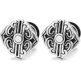 Scrolled Stud Earrings of Stainless Steel, Men Women, Screwed Back, 2pcs