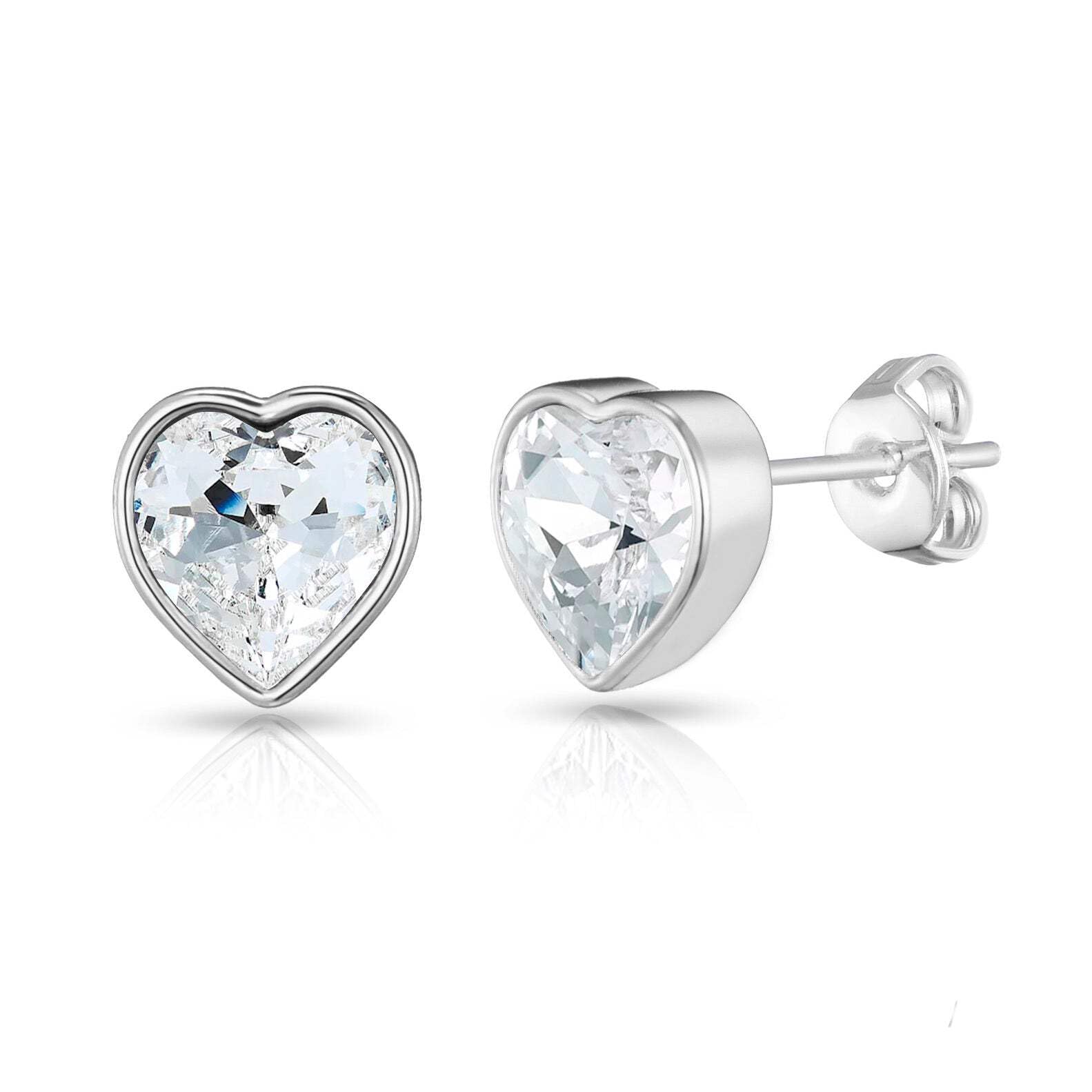 Philip Jones Silver Plated Bezel set Heart Earrings Created with Zircondia® Crystals