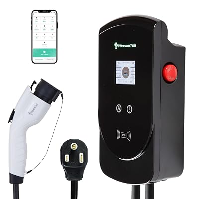 PRIMECOM 50 Amp Level-2 EV Wall Charger Station 220 Volt for TESLA, Volkswagen ID4, Mustang Mach-E, Ford F150, Audi ETron, Toyota RAV4, Kia EV6, Hyundai IONIQ 5, Polestar, Rivian (25 Feet, NEMA 6-50P)