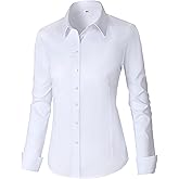 CUNLIN Womens Cotton Button Down Shirts for Women Fitted Long Sleeve Formal Dress Shirt Work Blouses Tops