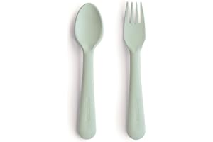mushie Flatware Fork and Spoon Set For Kids | Made in Denmark (Sage)