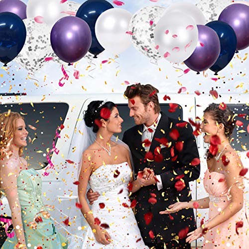 SKYIOL Ballons Bleu Violet Blanc Argenté Confettis Métalliques Ballons Hélium Latex des Décorations Fête de Ruban 10m pour Garçons Filles Enfants Mariage Douche de Bébé, 50 Pièces 30 CM