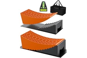 OFISPEED RV Leveling Blocks Ramp Kit, 2 Packs Camper Leveler System for Travel with Two Chocks, 2 Anti-Slip Mats, 1T Bubble Level and Carry Bag, Up to 35000 LBS, Easier & Faster to Level Camper, Orange