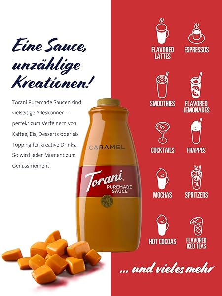 TORANI PUREMADE SAUCE, CARAMEL FLAVOR, GLUTEN FREE, 64 FL. OZ. 1.89 L
