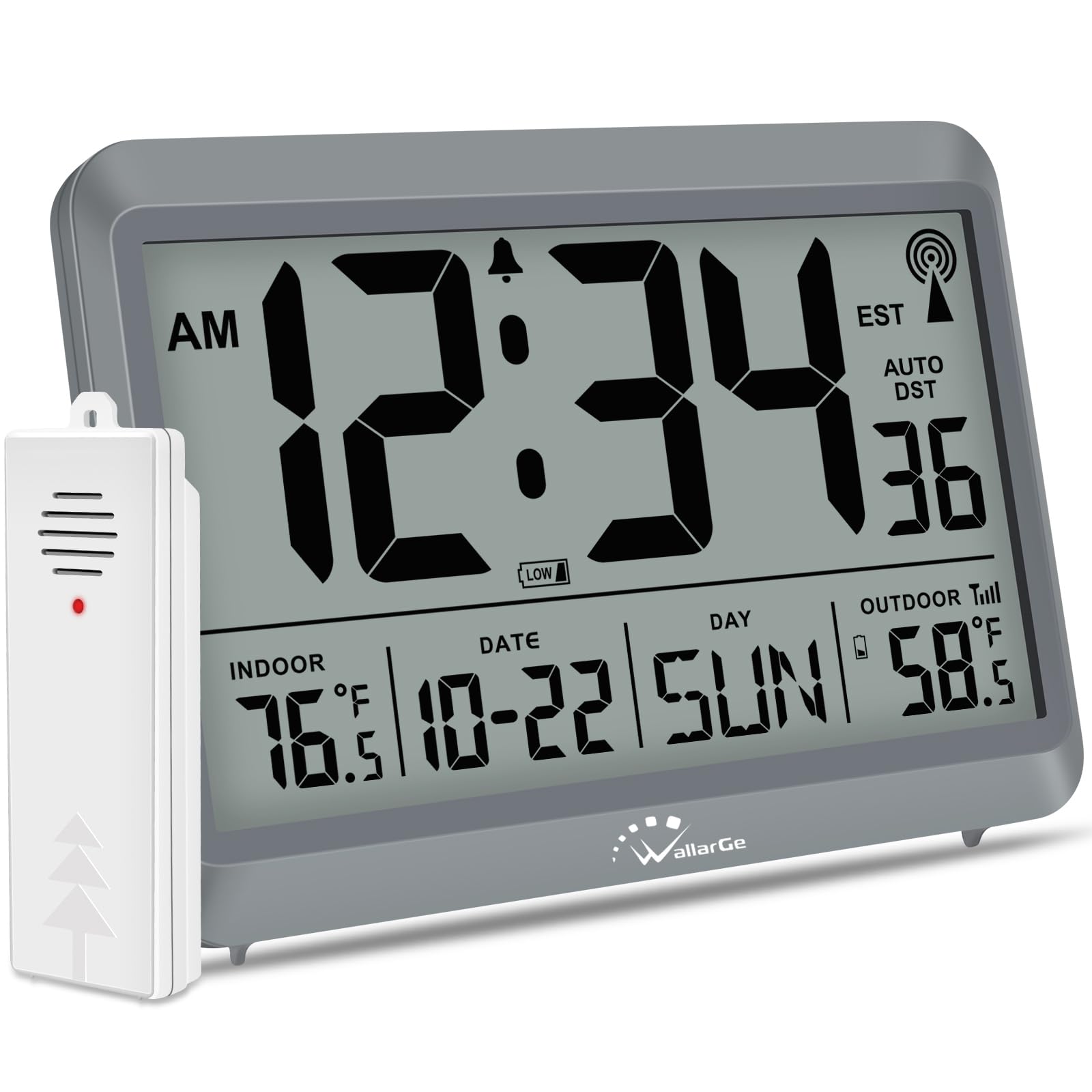 Photo 1 of WallarGe Atomic Clock with Indoor Outdoor Temperature - 8.5'' Digital Clock Battery Operated, Self-Setting, 4 Time Zones, DST