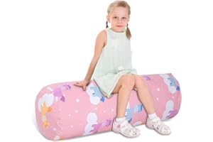 SANFERGE Stuffed Animal Storage Bean Bag Chair Cover (No Filler), Cylinder Plush Toy Storage Stuff and Sit Seat for Kids Boys and Girls, Canvas Large Soft Sit & Play Sofa with YKK Zipper