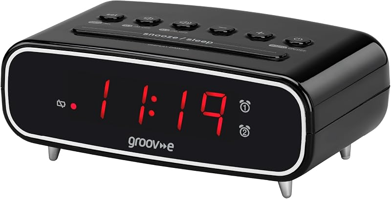 groov e Rise Alarm Clock Radio with FM Radio, Dimmer, 12/24hr Display