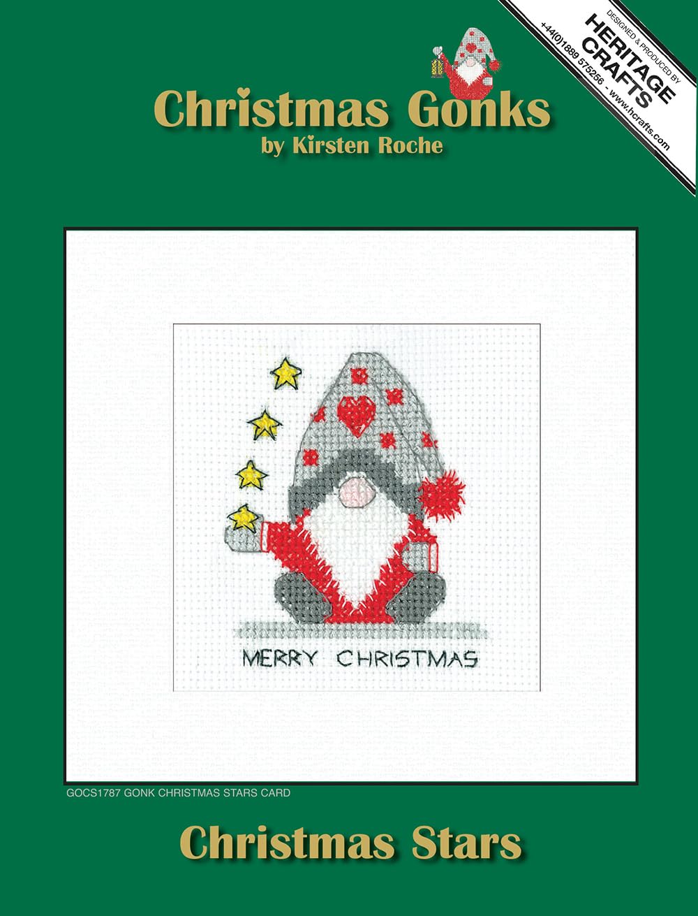 Heritage Crafts Gonk - Christmas Stars - Counted Cross Stitch Christmas Card kit by Kirsten Roche
