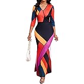 VisiChenup Women's Sexy Maxi Dress Casual V Neck Long Sleeve Long African Dresses