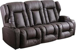 IPKIG 76.7" RV 3-Seater Recliner, Faux Leather Double Reclining RV Sofa with Flipped Middle Backrest, RV Home Theater Seating, Manual Recliner Chair (Brown)