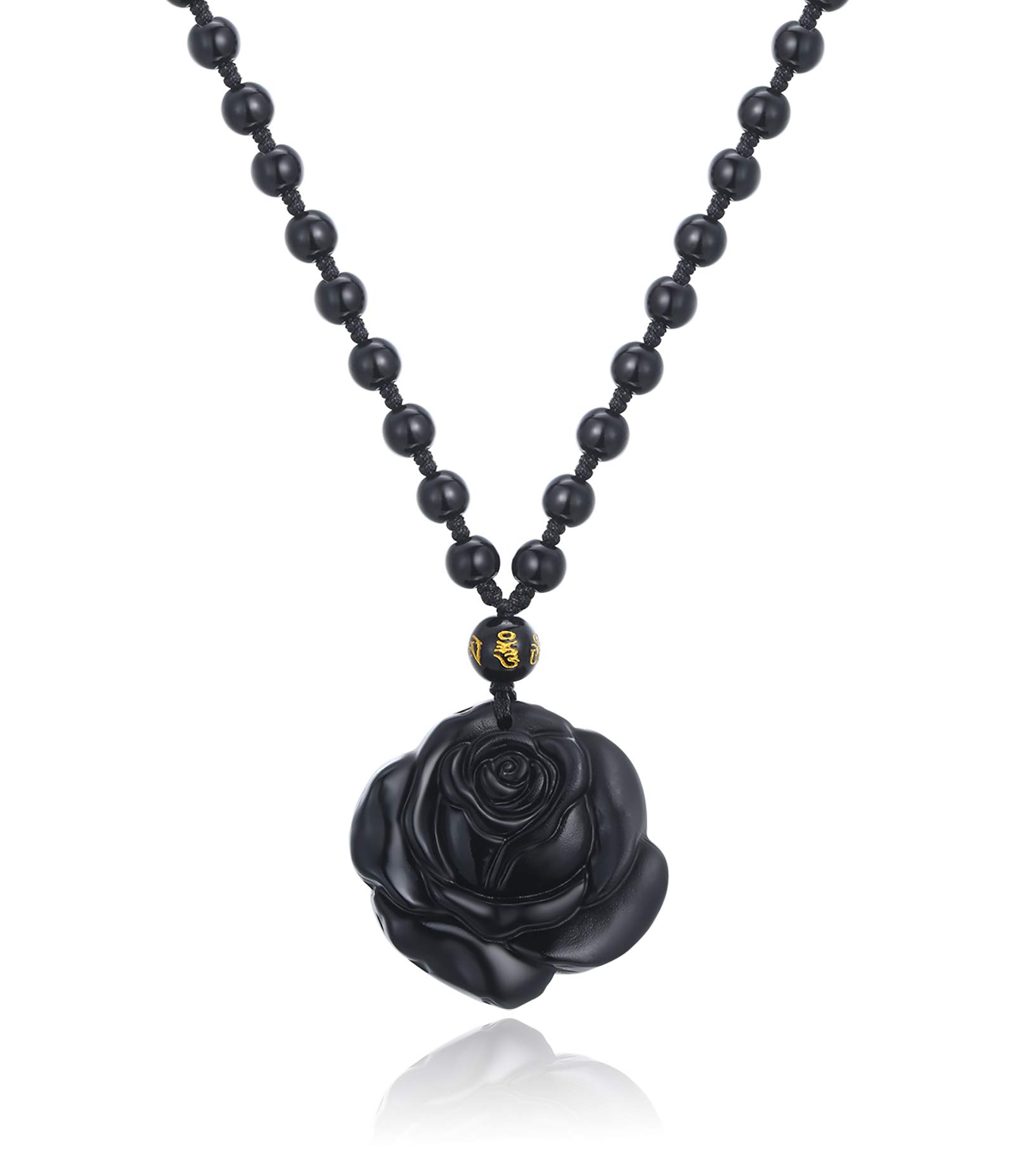 Thajaling Black Obsidian Crystal Carving Rose Pendant Necklace Healing Reiki Natural Gemstone Flower Obsidian Stone Pendant gift