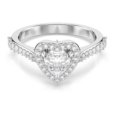 Swarovski Una Angelic motif ring, Mixed cuts, Heart, White, Rhodium plated