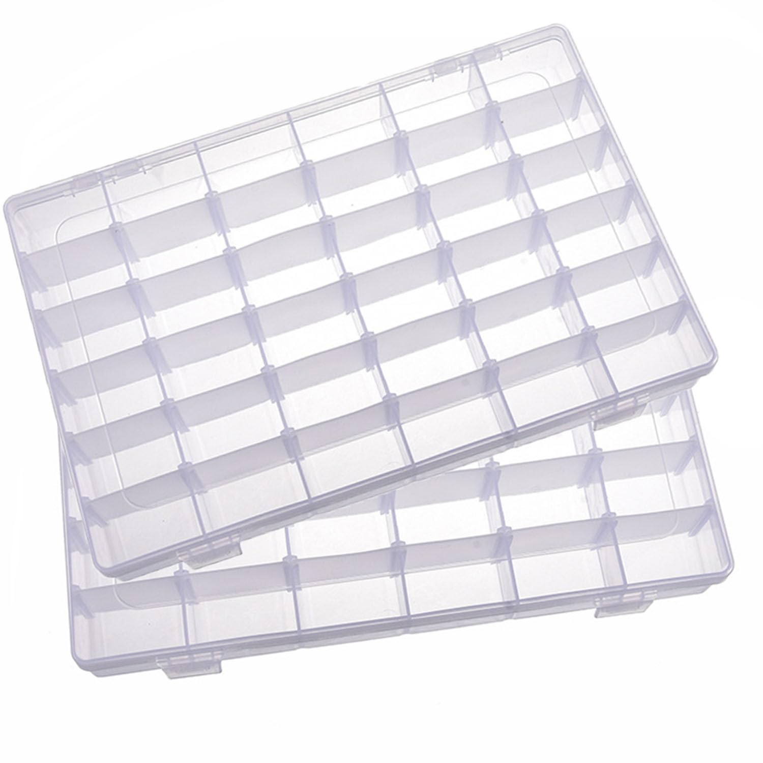 YBhuoo 2 Pack Clear 36 Grids Organiser Storage Box – Plastic Stackable Storage Box with Adjustable Dividers for Crafts, Beads, Jewelry, Art DIY, Fishing Tackle,Buttons, Screws, Pills, Bolts, Snacks