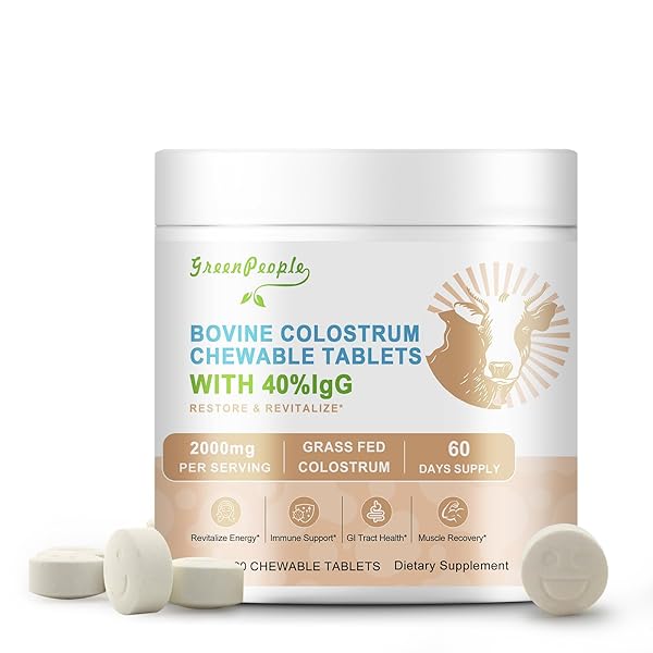 GREENPEOPLE BOVINE COLOSTRUM TABLETS CHEWABLE, 40% IGG | COLOSTRUM SUPPLEMENT FOR IMMUNE SUPPORT, GUT HEALTH | 120 COUNT