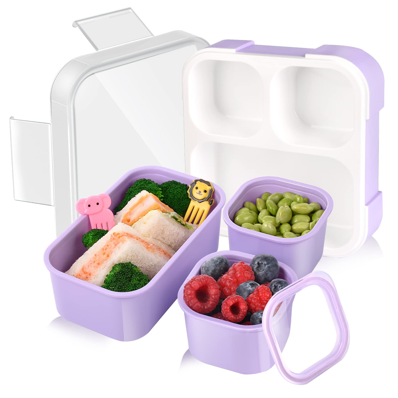 Photo 1 of Genteen Bento Box for Kids, Kids Lunch Box with 3 Removable Compartments, Toddler Lunch Box for Daycare, School, Ideal Portion Size for Ages 3 to 7 BPA-Free Dishwasher Safe-Green - Purple